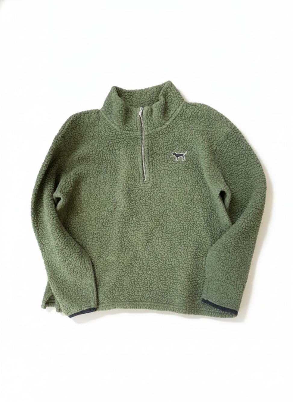 PINK Victoria's Secret Quarter Zip Fleece Pullover M Olive Green